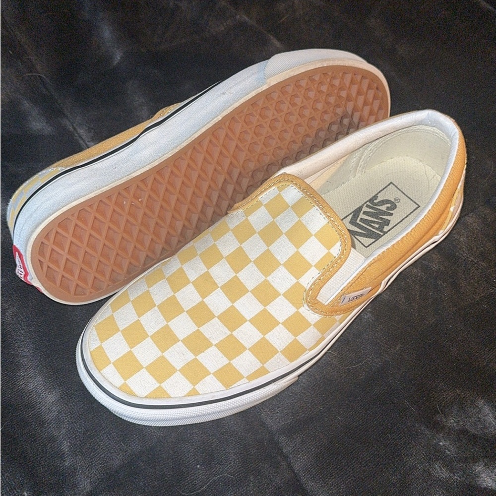 Vans Yellow and White Checkered Slip-On Sneakers